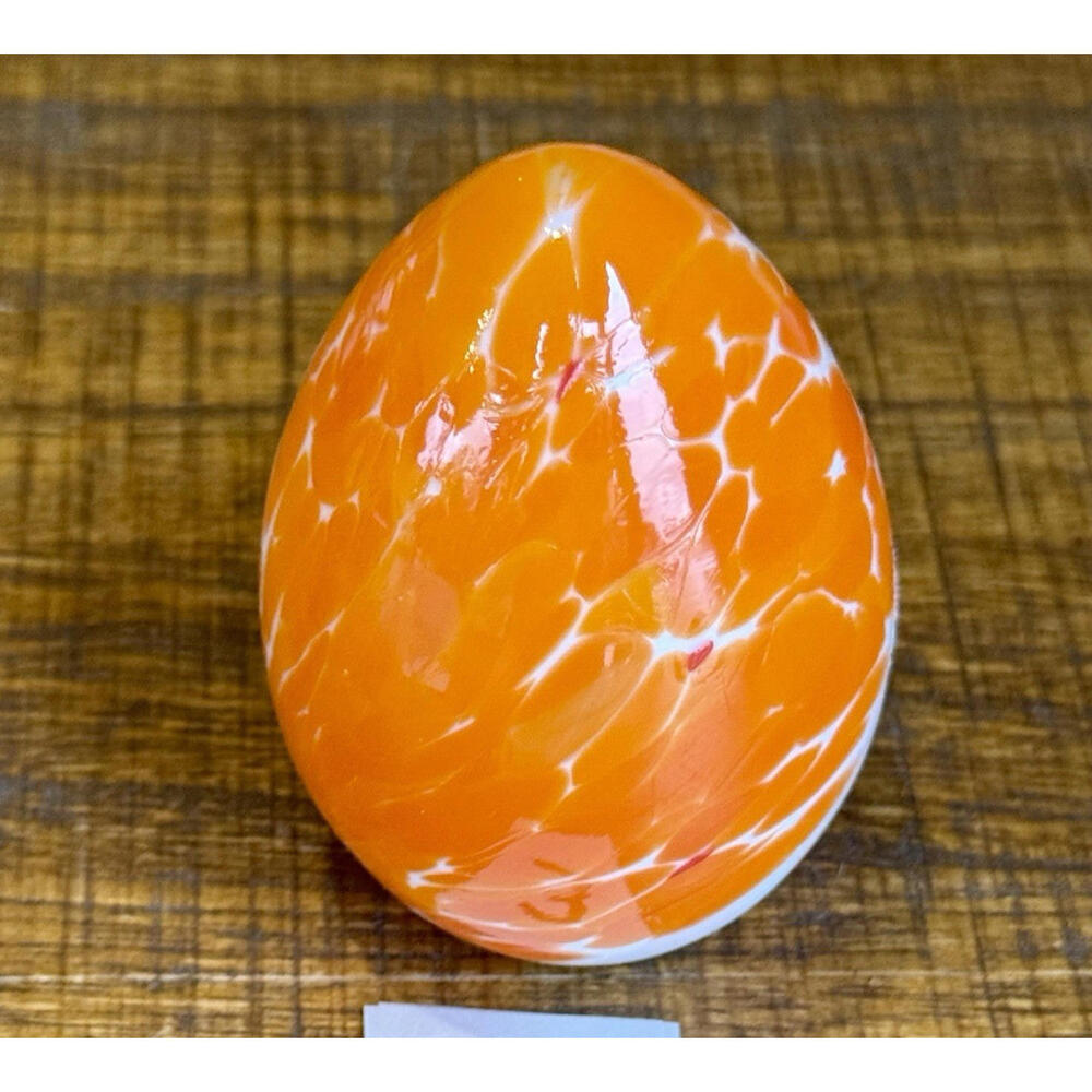 2 Vintage Bohdana Czech Art Glass Eggs Orange Red Spatter Hand Blown Paperweight - Picture 6 of 8